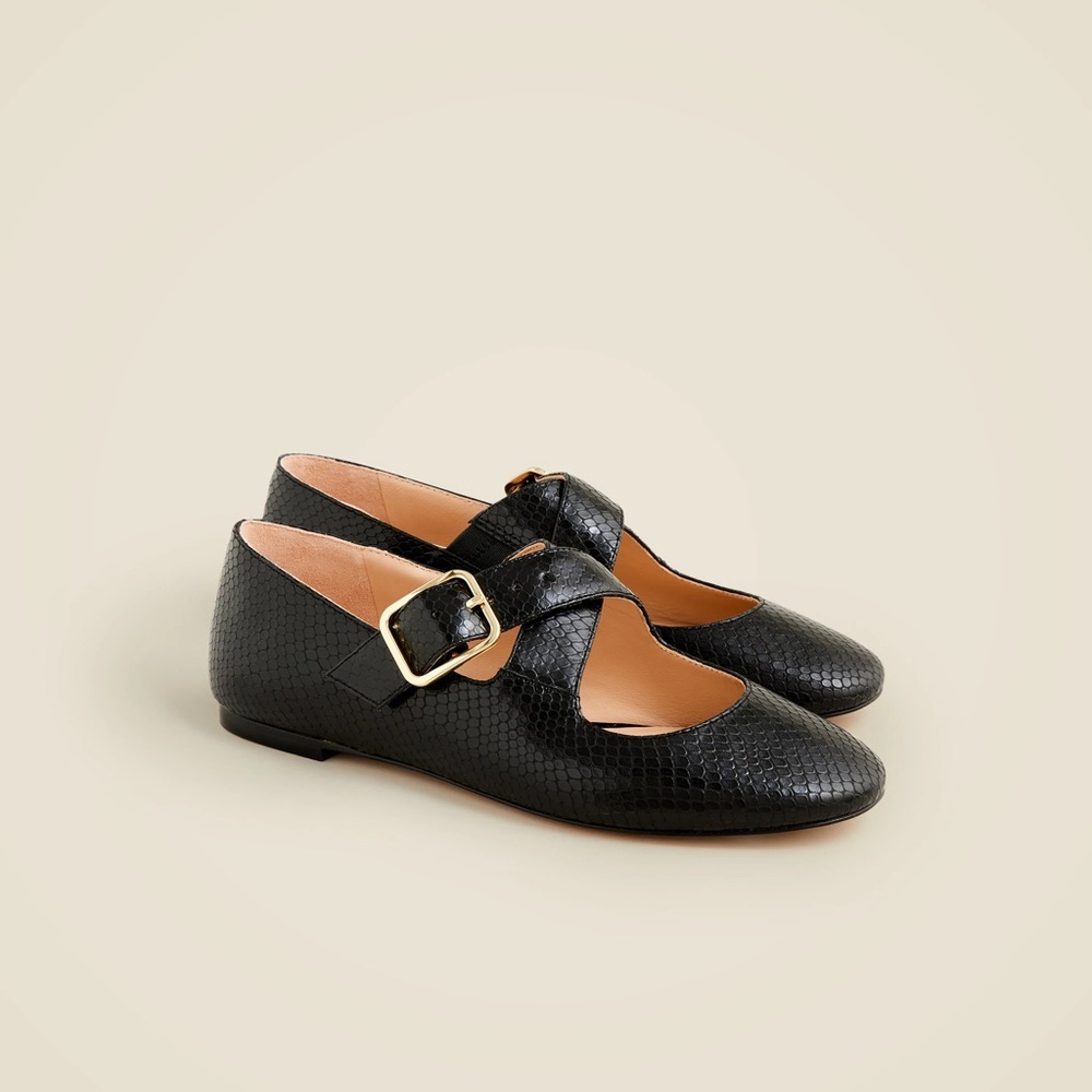 J. Crew Logan crisscross Mary Jane ballet flats in snake-embossed leather